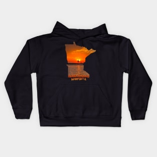 Minnesota State Outline - Grand Marais Sunset Kids Hoodie